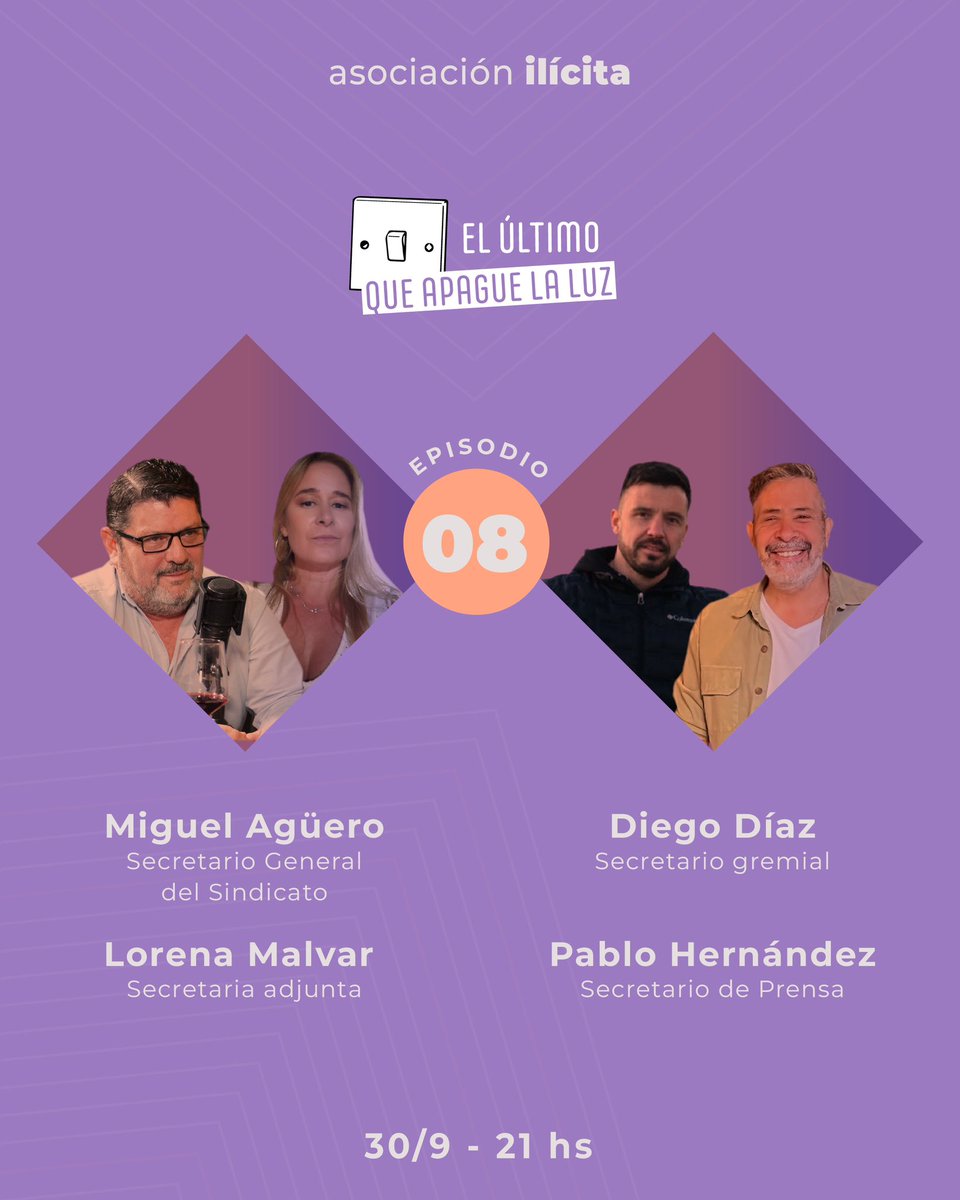 ¡El living 360° de Asocia se llena de municipales!  

En el episodio 8 de El Último que Apague la Luz estará parte de la comisión directiva del <a href="/stmbb/">STMBB</a>: 

🙋🏻‍♂️ <a href="/Aguero_M_A/">Miguel A Agüero</a>, secretario general; 
🙋🏻‍♀️ <a href="/LoreMalvar/">Lorena</a>, secretaria adjunta;
🙋🏻‍♂️ <a href="/PabloHache_/">Pablo Hernández</a>, secretario de prensa; 
🙋🏻‍♂️ y