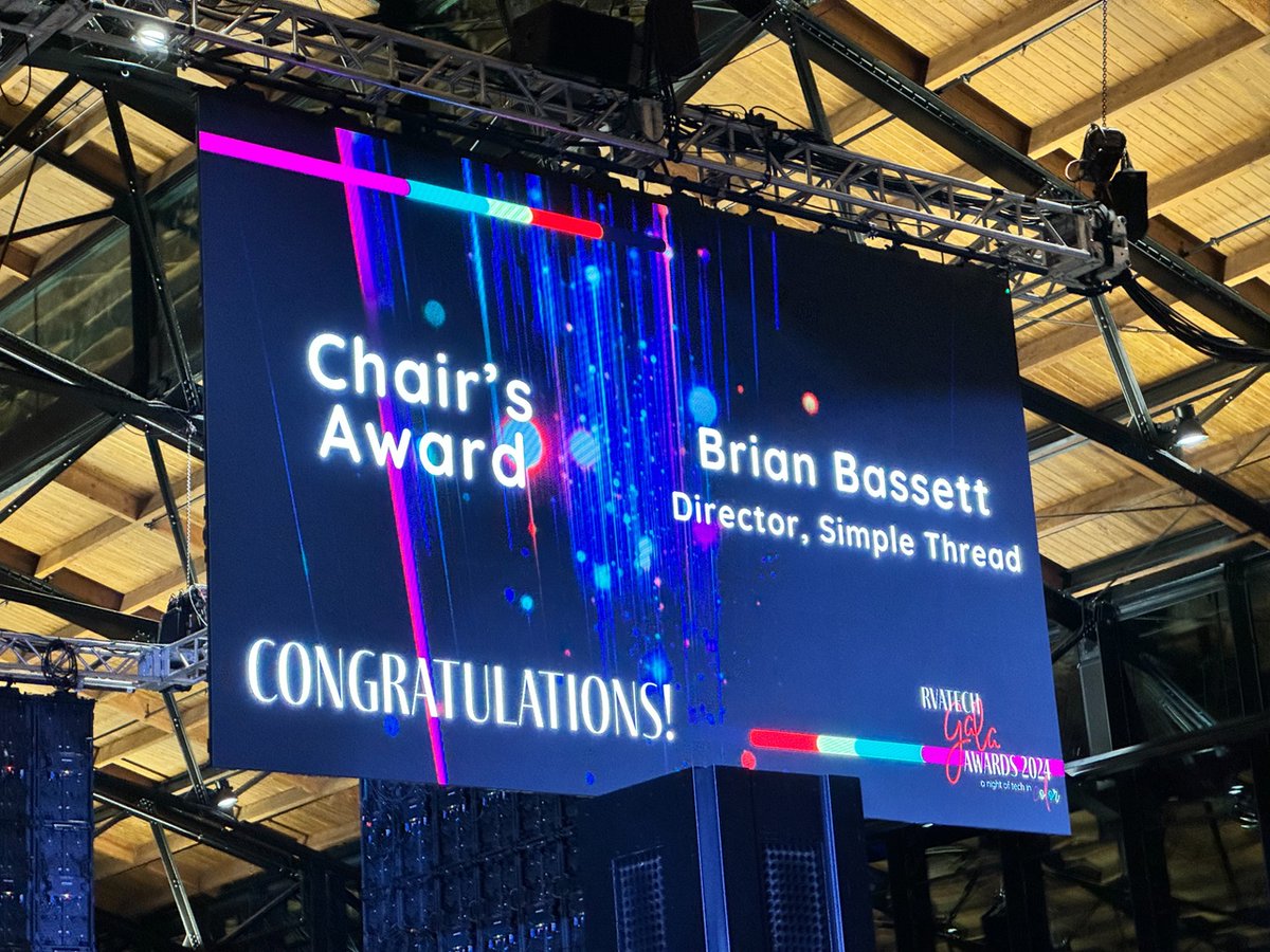 simple_thread's tweet image. We are so excited to share that #Threadhead Brian Bassett was honored with the @rvatech Chair’s Award at their Gala for service and innovation in our community! 🎉