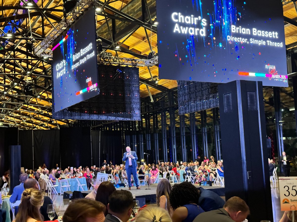 simple_thread's tweet image. We are so excited to share that #Threadhead Brian Bassett was honored with the @rvatech Chair’s Award at their Gala for service and innovation in our community! 🎉