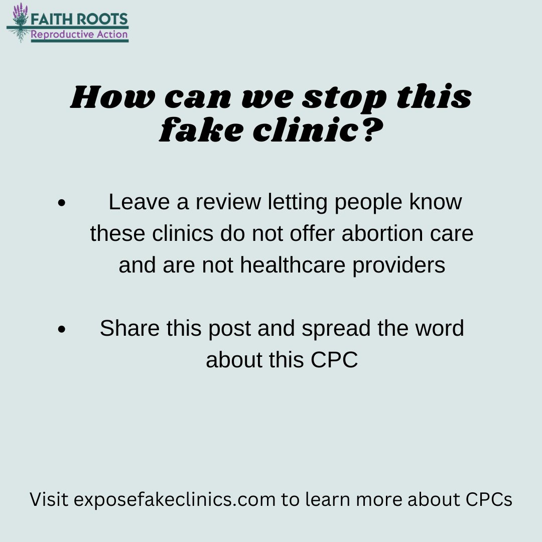 faithrootsrepro's tweet image. Help us expose this fake clinic in Portales by leaving a review letting people know this clinic does not offer abortion care and operates without regulatory oversight. 

#fakeclinics #CPCs #abortion