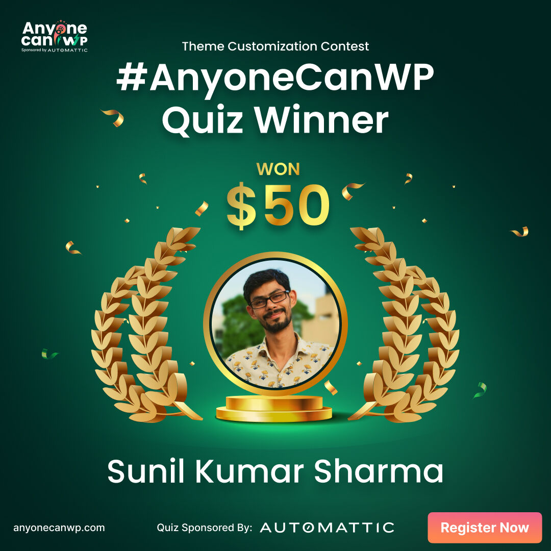 sunilkumarthz's tweet image. 🎉 Excited to share that I won the Theme Customization Contest! 🏆 A big thanks to the @insta_wp team for the $50 cash prize! 🙌

🔗 Register Now: instawp.to/acwp

#WordPress #ThemeCustomization #ContestWinner #InstaWP #WebDevelopment #Community #QuizTime