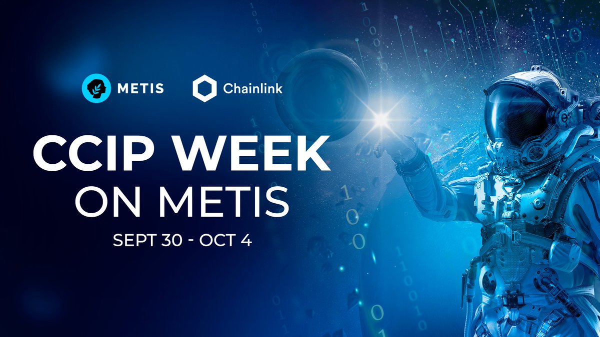 Metis๐ฟ (@metisl2) on Twitter photo โ๏ธGet ready for CCIP Week on Metis๐ฟ
From ๐๐๐ฉ๐ญ๐๐ฆ๐๐๐ซ ๐๐ ๐ญ๐จ ๐๐๐ญ๐จ๐๐๐ซ ๐, we are bringing you a week-long event dedicated to developers and builders ๐ฉโ๐ป๐จโ๐ป
Explore the power of <a href="/chainlink/">Chainlink</a>'s Cross-Chain Interoperability Protocol (CCIP) on the Metis network ๐
๐๏ธ โ๏ธGet ready for CCIP Week on Metis๐ฟ
From ๐๐๐ฉ๐ญ๐๐ฆ๐๐๐ซ ๐๐ ๐ญ๐จ ๐๐๐ญ๐จ๐๐๐ซ ๐, we are bringing you a week-long event dedicated to developers and builders ๐ฉโ๐ป๐จโ๐ป
Explore the power of <a href="/chainlink/">Chainlink</a>'s Cross-Chain Interoperability Protocol (CCIP) on the Metis network ๐
๐๏ธ