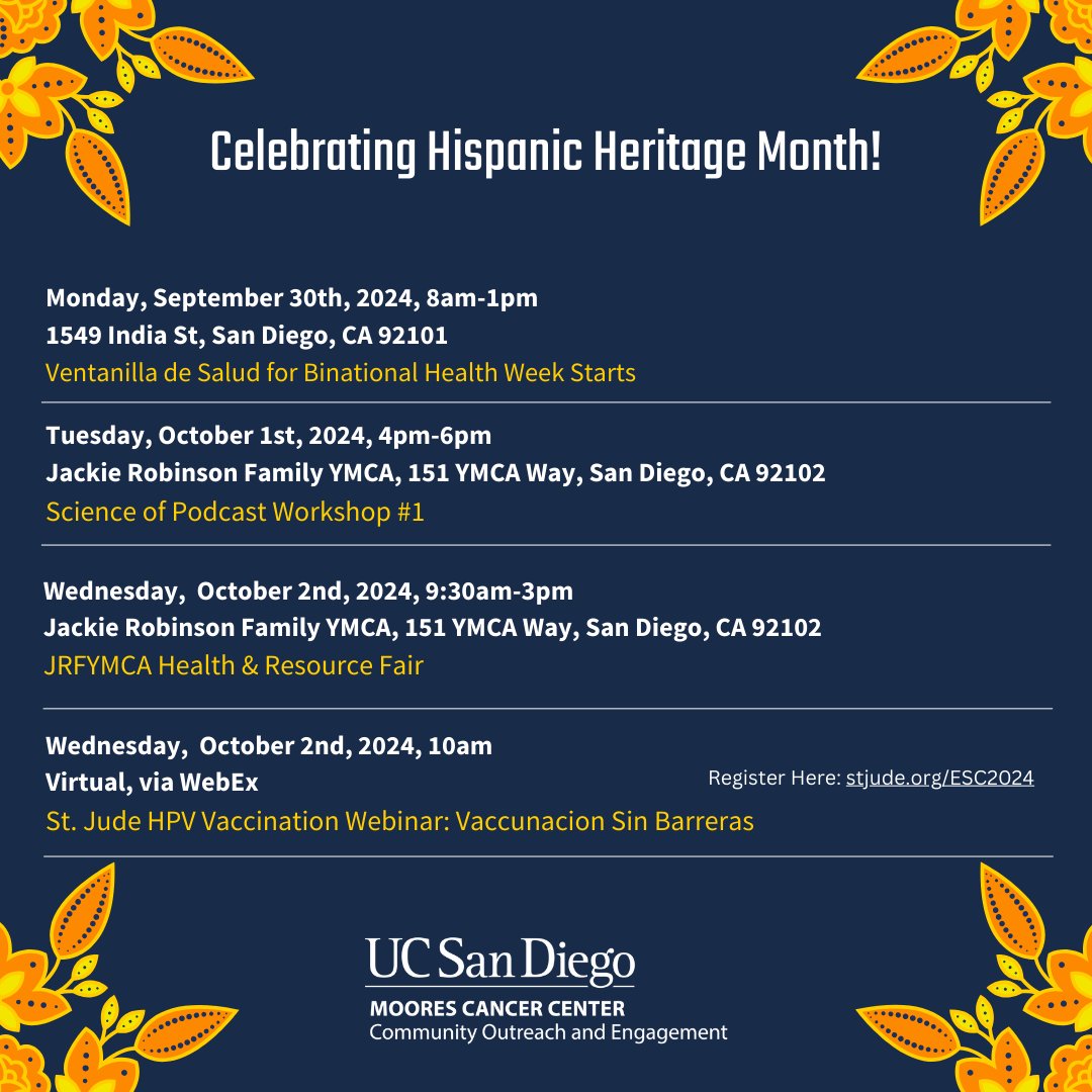 UCSDCancer_COE's tweet photo. Our #HHM celebrations continue in the weekly work of our outreach team with some special additions: Today we're at @ConsulMexSdi for a very special Ventanilla de Salud kicking off #BinationalHealthWeek in our beautiful border region🇲🇽🇺🇸 - more info below! #HispanicHeritageMonth https://t.co/7iot3AoNvg