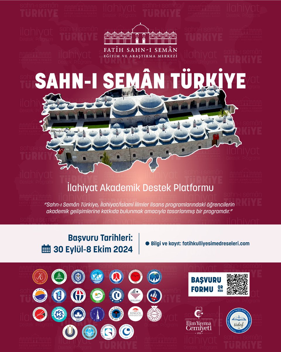 Sahn-ı Semân Türkiye Programına Başvurular Başladı!..

Başvurular: 30 Eylül- 8 Ekim 2023

Derslere dair detaylı bilgi ve başvuru formu için 👇
fatihkulliyesimedreseleri.com/etkinlik/sahn-…