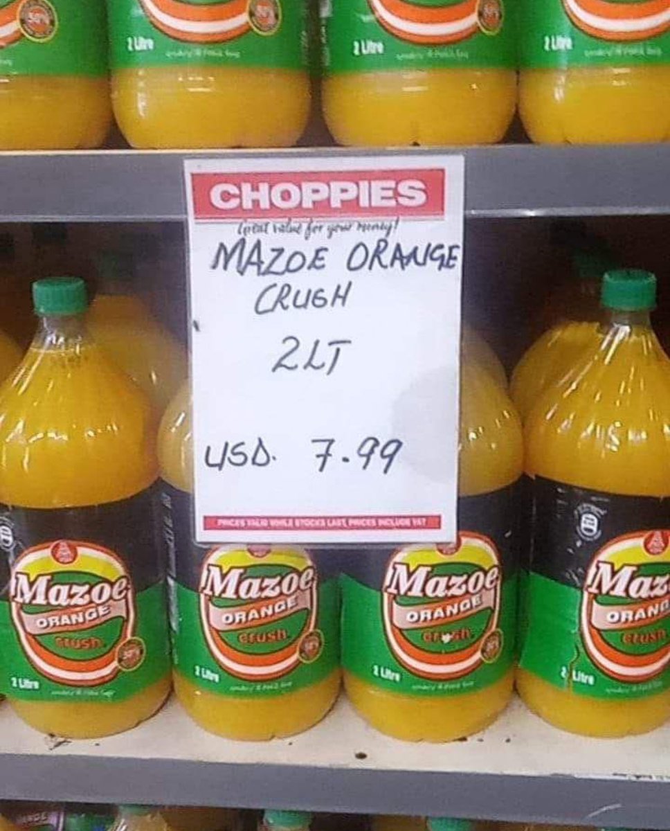daddyhope's tweet photo. The signs of a dysfunctional economy and a central bank struggling with issues are now self-evident, they can no longer be hidden.

Zimbabwe’s national drink, Mazoe, is now selling at US$7.99, something we warned would happen if Mnangagwa’s corrupt regime continued on its ruinous path with a worthless local currency.

Zimbabwe now has the highest inflation in the world and the worst local currency, a situation that could have been avoided. However, Mnangagwa pressed on with corruption that ultimately sank his short-lived currency project.

The only way out for Mnangagwa is to dollarise, but he won’t do it because it would prevent him from looting public funds through public procurement by increasing money supply through printing the ZIG.

The economic situation is likely worse than we can imagine.