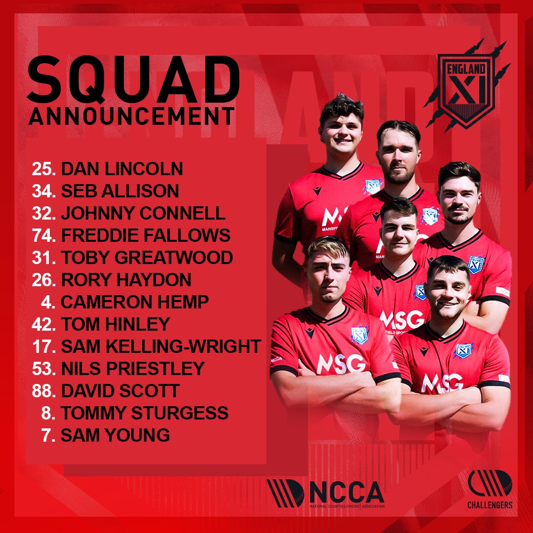 England fans! 

Head coach: Tom Lambert has selected his squad for the quest to be the first team to go back-to-back in the European Cricket Championship!

Some new faces are ready to get stuck into this exciting competition! 

See you there!

<a href="/EuropeanCricket/">European Cricket</a> <a href="/NCCA_uk/">NCCA (National Counties Cricket Association)</a>