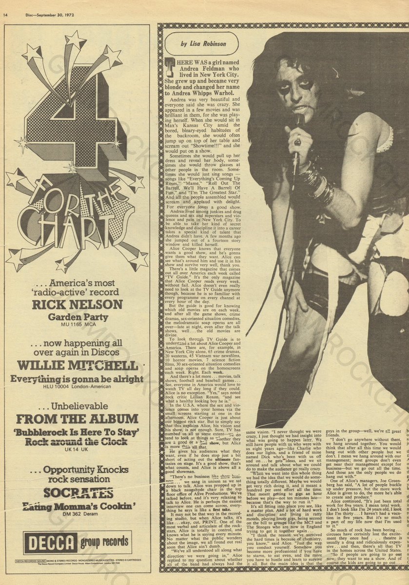 GlamSlam72's tweet photo. September 30th 1972
Disc magazine 
Alice Cooper 
Feature