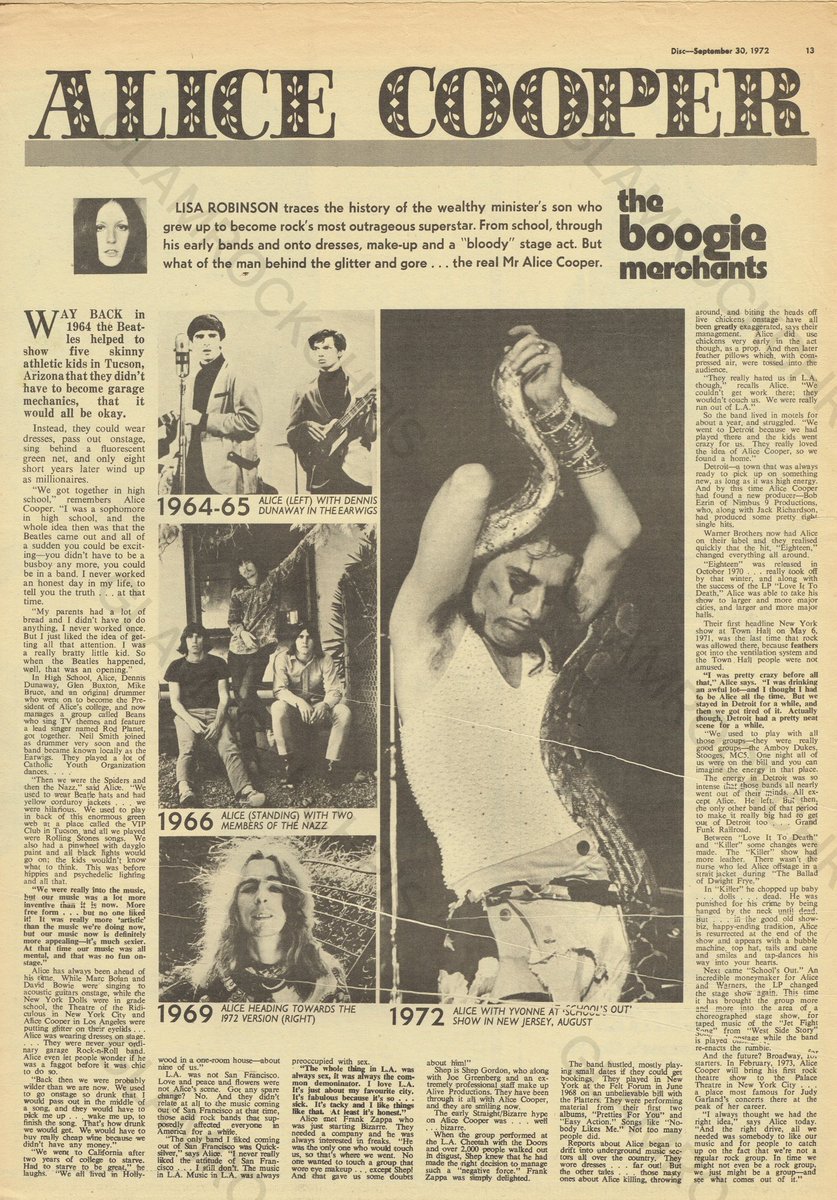 GlamSlam72's tweet photo. September 30th 1972
Disc magazine 
Alice Cooper 
Feature
