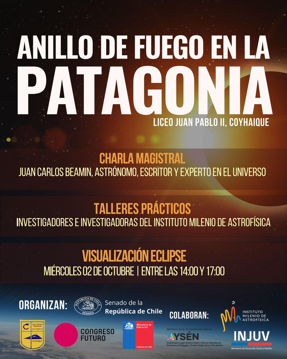 El equipo #ObservaMAS estará realizando actividades en Escuela Pedro Quintana Mansilla y en el Liceo Juan Pablo II junto al <a href="/congresofuturo/">Congreso Futuro</a> en tu comuna, <a href="/municoyhaique/">Ilustre Municipalidad de Coyhaique</a>, <a href="/Injuv_Aysen/">INJUV Aysén</a>, la senadora <a href="/ximenaordenes/">Ximena Ordenes Neira</a> y el divulgador <a href="/jcbeamin/">Juan Carlos Beamin</a>