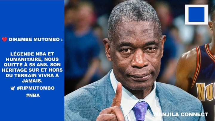 WanjilaConnect's tweet image. 💔🙏 Dikembe Mutombo, légende de la NBA, humanitaire exceptionnel, nous quitte à 58 ans. Son impact sur le basket et ses actions caritatives resteront à jamais gravés. Nos pensées à sa famille. 🕊️ #RIPMutombo #NBA #Legend #Humanitarian