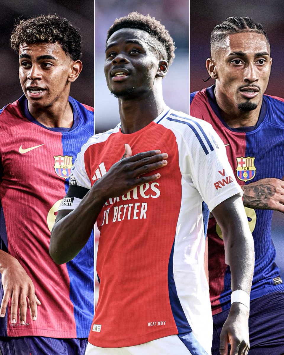 ESPNUK's tweet photo. Most big chances created across Europe's top five leagues so far this season 👀

▪️Bukayo Saka: 9
▪️Lamine Yamal: 8
▪️Raphinha: 8

Arsenal’s golden boy 🔥 https://t.co/ujbvy3JkUC