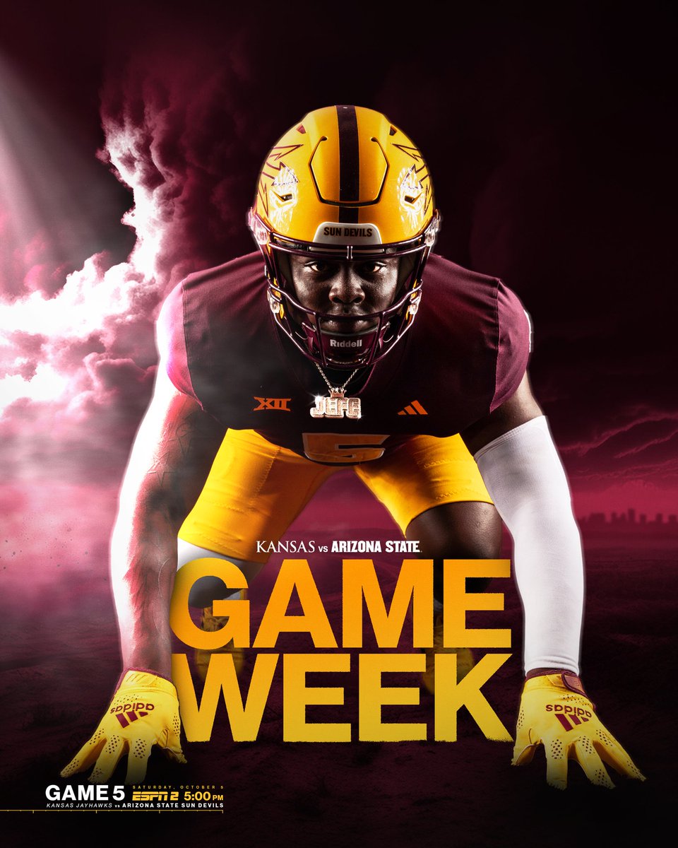 Back at home for game 5️⃣

🆚: Kansas
🗓️: October 5th
⏰: 5:00 PM AZT
📍: Mountain America Stadium 
📺: ESPN 2

#ForksUp /// #ActivateTheValley