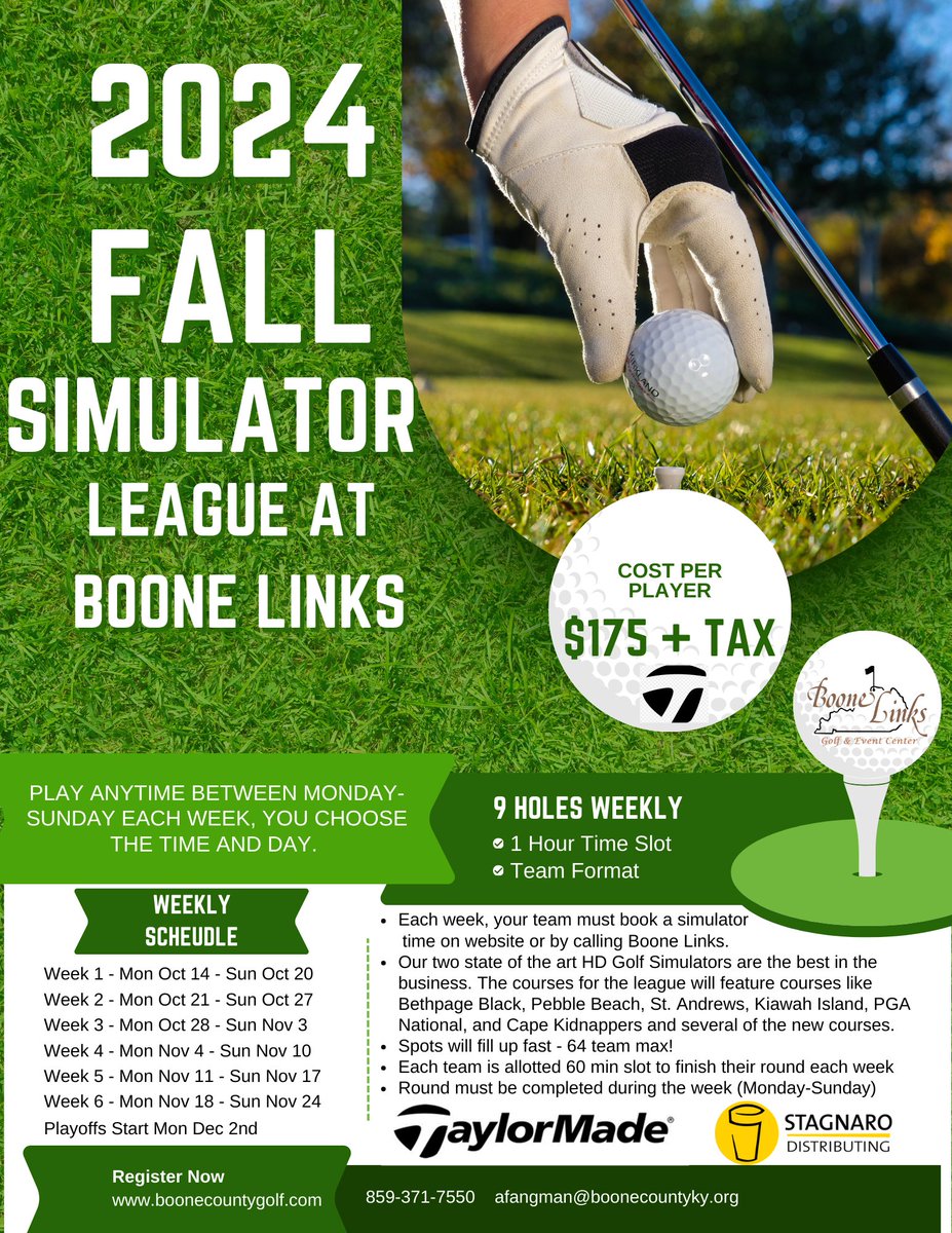 BooneGolf's tweet photo. Our fall simulator league is gearing up for another great season of indoor golf as the weather turns colder! Our fall league begins on Monday October 14th with sign ups now open. Check out the info below and sign your team up today! Link is below!

https://t.co/7emtHTFMwr https://t.co/CY9rxOplmK