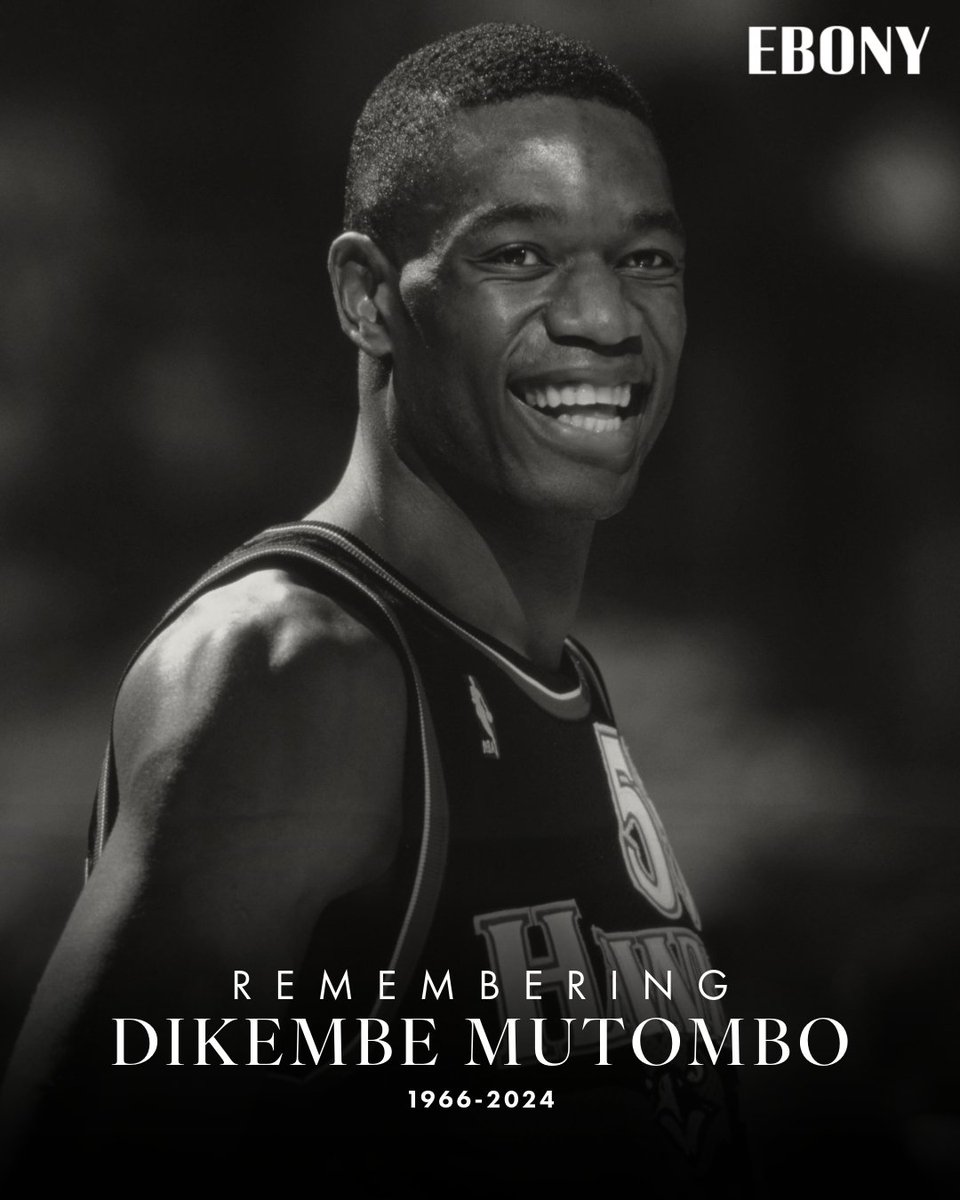 EBONY's tweet photo. Today, we mourn the loss of a true giant, both on and off the basketball court. Dikembe Mutombo, the legendary Hall of Famer, has passed away at the age of 57 after a courageous battle with brain cancer.

Mutombo's illustrious NBA career spanned 18 seasons, during which he played for several teams. Known for his defensive prowess, he was an eight-time NBA All-Star and a four-time NBA Defensive Player of the Year. His iconic finger-wagging gesture after blocking shots became a symbol of his dominance and tenacity on the court.

Let us celebrate his remarkable life and the indelible mark he left on the world. Our thoughts and prayers are with his family, friends, and all those who were touched by his incredible journey. Rest in power.