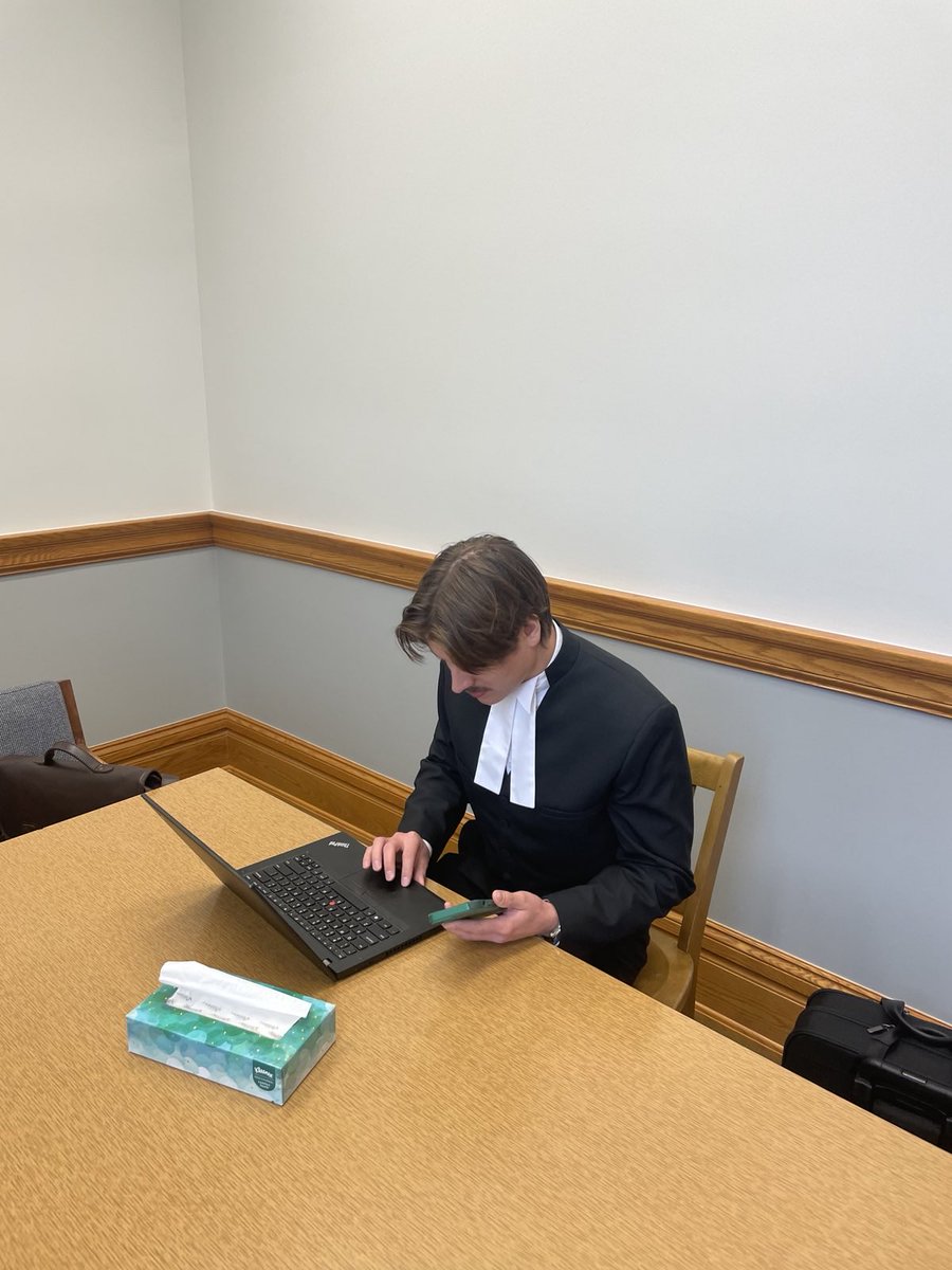 BrianPfefferle's tweet photo. The only one luckier than Pfefferle Law to have this 4 month superstar @UsaskLaw lawyer @Metivier1Nathan is the client he is representing with distinction on his 1st jury trial. Currently doing his closing submissions with the excellence of a veteran. https://t.co/SxVgjGhdds