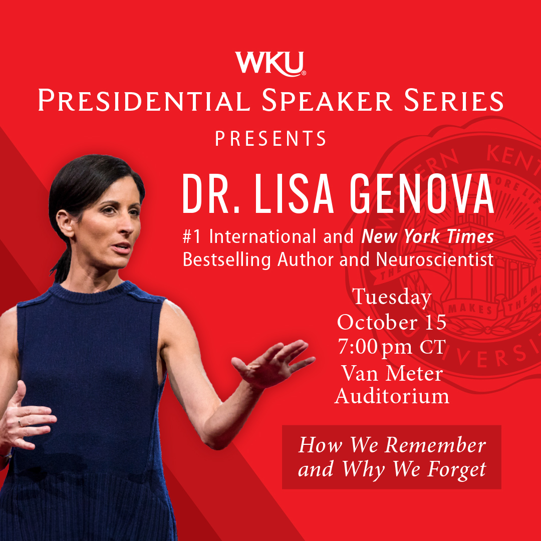 wku's tweet photo. Interested in the science of memory? 🧠

Listen as Dr. Lisa Genova, #1 International and New York Times bestselling author and neuroscientist, shares insights in her free keynote speech, How We Remember and Why We Forget, on Tuesday, October 15! 

Read more at https://t.co/tMoGjTn08t