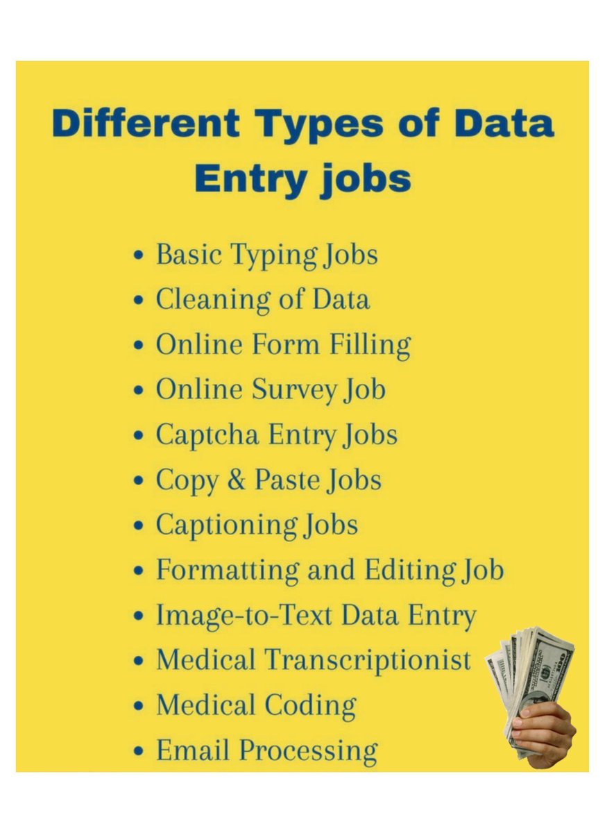 57 Websites that'll pay you $100/hr for data entry jobs:

I have prepared a list of 57 Websites that'll pay you $100/hr for data entry jobs With Just a Smartphone or Laptop and Internet.

For absolutely FREE:

To get it:

1. Follow Me

2. Like and Retweet

3. Reply with "ENTRY"