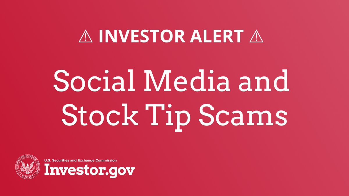 SECGov's tweet image. Fraudsters may use social media to promote a stock or to spread negative rumors about a stock. 

Learn more: investor.gov/introduction-i…