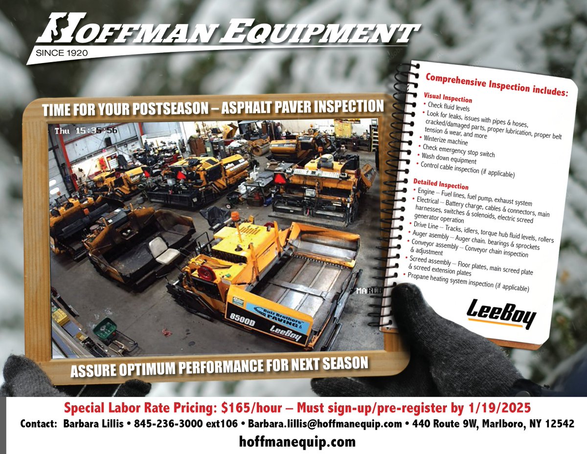 It's POSTSEASON TIME for asphalt pavers - time for inspections and maintenance! Take advantage of this special before it's gone!