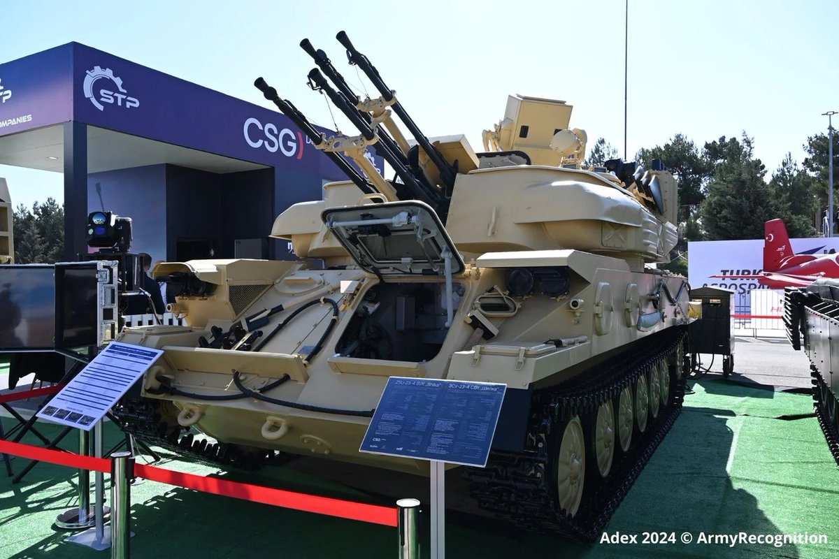 fuadshahbazov's tweet photo. Almost missed this. It is interesting to see the newly-modernized versions of #SandCat_Stormer armored vehicle with mounted #SpikeNLO 🇮🇱 missile system on it. The second one is the modernized version of #Shilka 🇷🇺, a lightly armored Soviet-era self-propelled, radar-guided anti-aircraft system with the upgraded capability of intercepting enemy drones. 
Both products were modernized by #Azersilah 🇦🇿 at the #SumgaitTechPark.