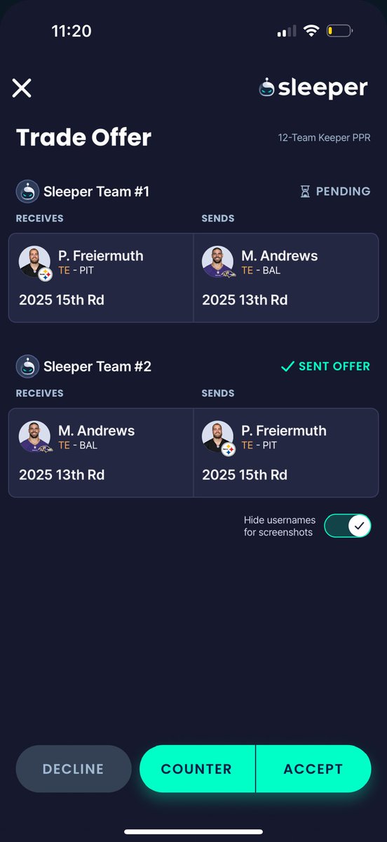 cincodemanger's tweet photo. Managed to trade Mark Andrews. Thoughts? 12 team keeper PPR https://t.co/WcyAfNuYP6