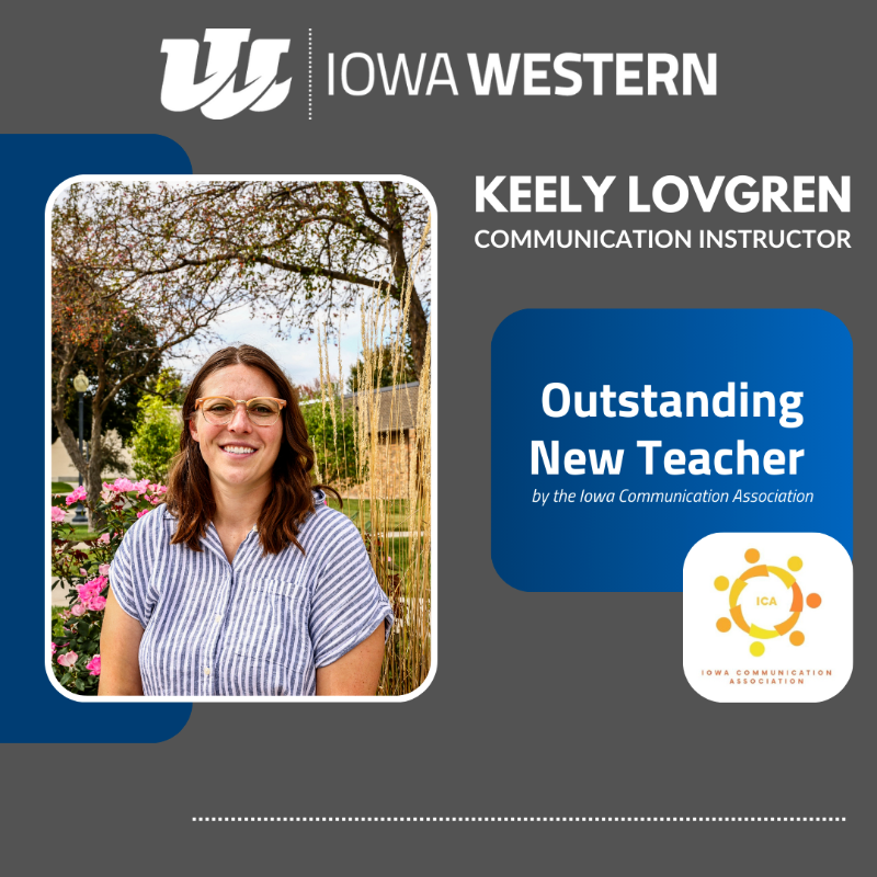 IowaWesternCC's tweet photo. Big congratulations to Keely Lovgren for being named the Outstanding New Teacher by the @ICA_Iowa! We're incredibly proud to have such dedicated and talented educators here at Iowa Western.