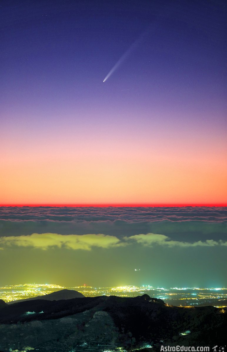 El cometa C/2023 A3 (Tsuchinshan–ATLAS) hoy lunes 30 de septiembre desde #GranCanaria. Pudimos observarlo a simple vista desde nuestro mirador a 1.500m de altitud en #vegadesanmateo  📷Frank A. Rodríguez @astroeduca #cielos_ESA