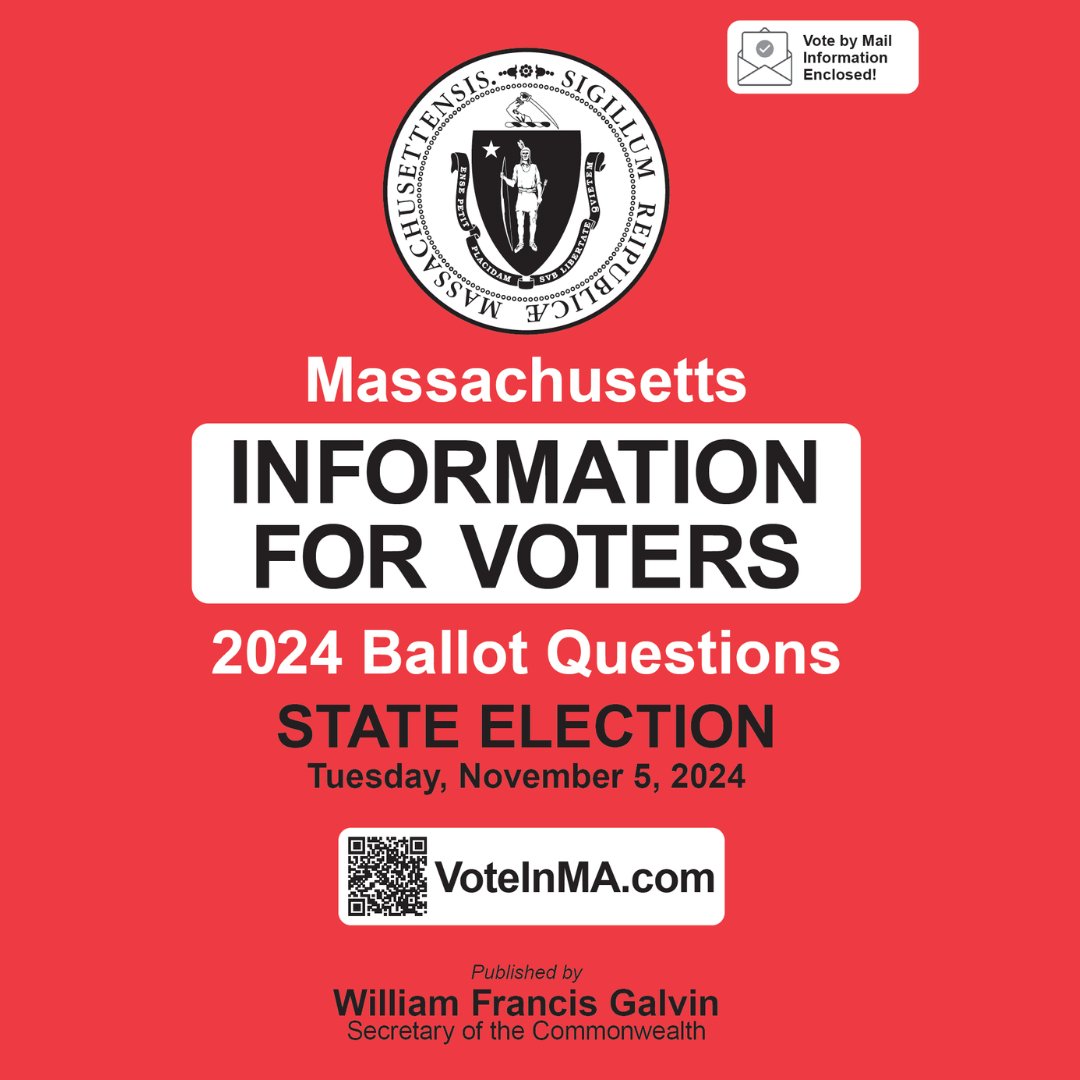 massblind's tweet photo. Election Day is Tuesday, November 5, 2024. Accessible online versions of the Massachusetts Information for Voters 2024 Ballot Questions booklet are available on @VotingInMass' website: https://t.co/HhY61FN3aZ https://t.co/l0G4hZANPv