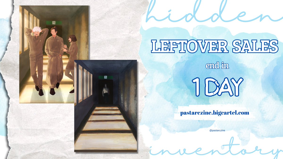 pastarczine's tweet image. 💙✨Leftover Sales Ending Soon!!✨💙
As JJK comes to an end, so do our leftover sales. But those summer skies remain an eternal blue 💙
It's the last day of leftovers for Hidden Inventory - A JJK Past Arc Zine! Only a few more items left, hurryyy~
🛒pastarczine.bigcartel.com
