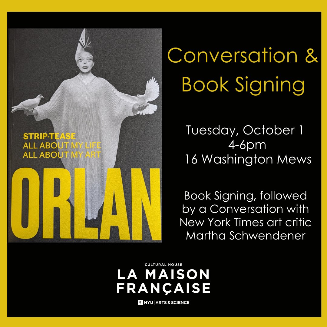 Join us for an exclusive event with renowned artist ORLAN as she presents her autobiography Strip-tease: All About My Life, All About My Art with a book signing, followed by a conversation with New York Times art critic Martha Schwendener. 📚