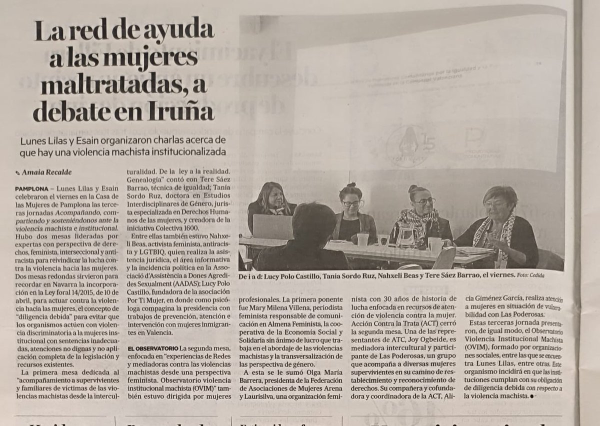 ovim_es's tweet photo. La lucha contra la violencia institucional machista en la prensa pamplonica con el @ovim_es como alianza destacada. ¡A debate en Iruña!

#EsViolenciaInstitucional #OVIM https://t.co/0PX8uVRuG3