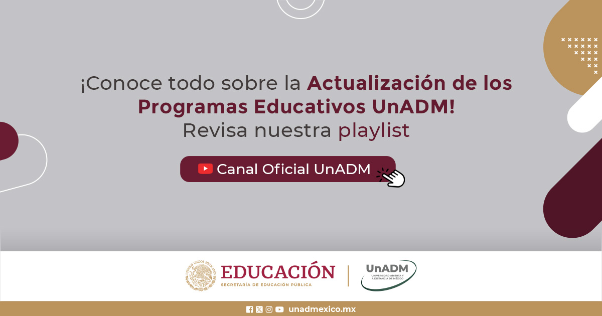 🧑‍💻Estimadas y estimados estudiantes #UnADM, los invitamos a consultar todo sobre la actualización de nuestros programas educativos. 

🔗youtube.com/playlist?list=…