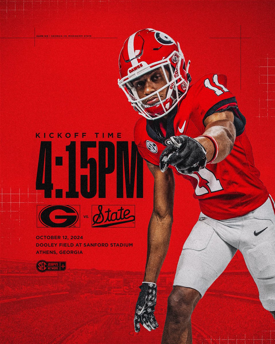 The Dawgs will kickoff at 4:15PM ET vs. Mississippi State

#GoDawgs