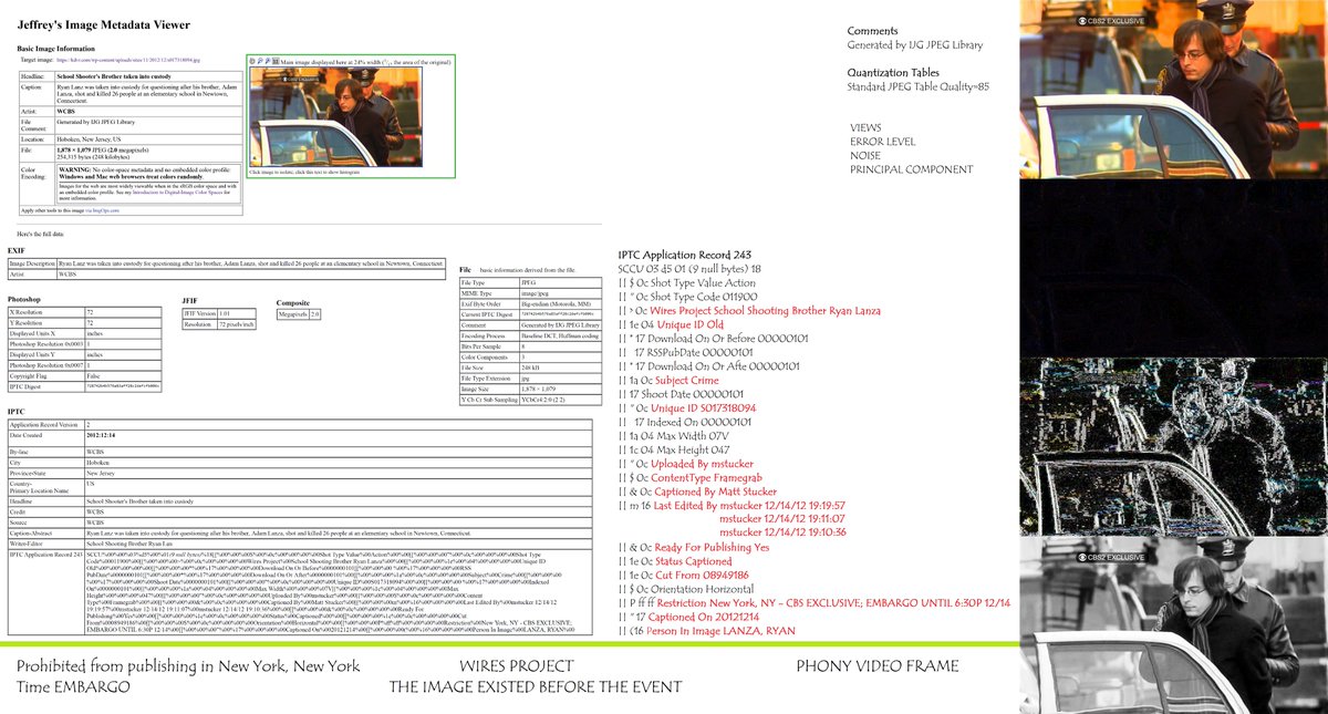 Donna_In_Heaven's tweet image. Everybody knows digital image metadata is evidence with ZERO bias regarding #SandyHook matter, right! The program pulls information from the news media image. What metadata reveals is not a product of disinformation that has metastasized via #DominantDiscourse 
CHECK: Ryan Lanza