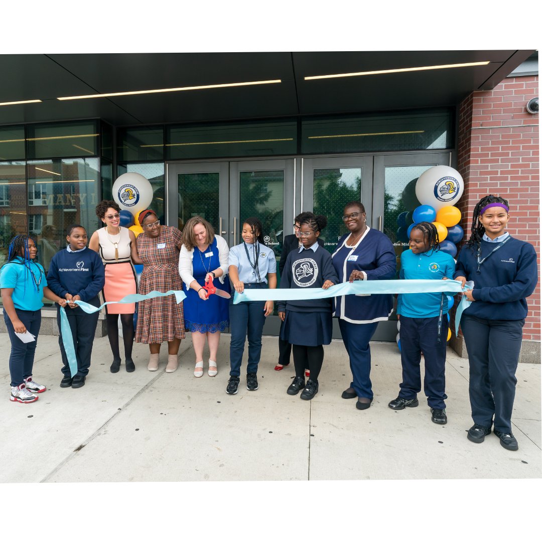 achievement1st's tweet photo. We still feel the joy from Friday’s celebration of AF Linden Middle School’s official ribbon-cutting for their new building in East New York! We were grateful to be surrounded by our community for this milestone. See this recent Pix11 article for more - https://t.co/LxMVvEsKg8 https://t.co/U1Ff2ToS1E