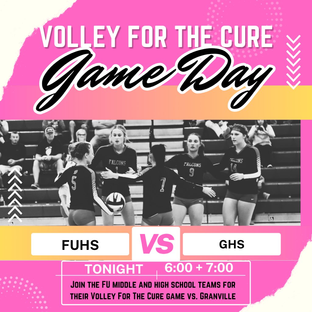 IT’S GAME DAY Y’ALL 🩷🏐🩷 Join our middle school and high school teams in their fight against cancer for their Volley For The Cure game tonight versus Granville, starting at 6:00 and 7:00. There are awesome raffle baskets, donations, and a bake sale!