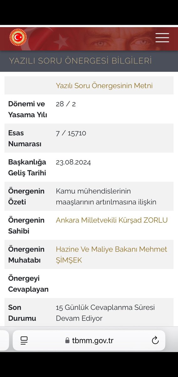 Ankara Milletvekili Sn <a href="/zorlu77/">Prof.Dr.Kürşad ZORLU</a> Beyin, Sn Bakanımız <a href="/memetsimsek/">Mehmet Simsek</a> tarafından cevaplanması için Yazılı Soru Önergesi vermiştir.
Sn Vekilimize Kamu Mühendislerinin sorunlarını dile getirdiği için çok teşekkür ederiz.
<a href="/kaMUhendisleri/">Kamu Mühendisleri Platformu</a>
<a href="/_cevdetyilmaz/">Cevdet Yılmaz</a>
<a href="/dbdevletbahceli/">Devlet Bahçeli</a>
<a href="/RTErdogan/">Recep Tayyip Erdoğan</a>
