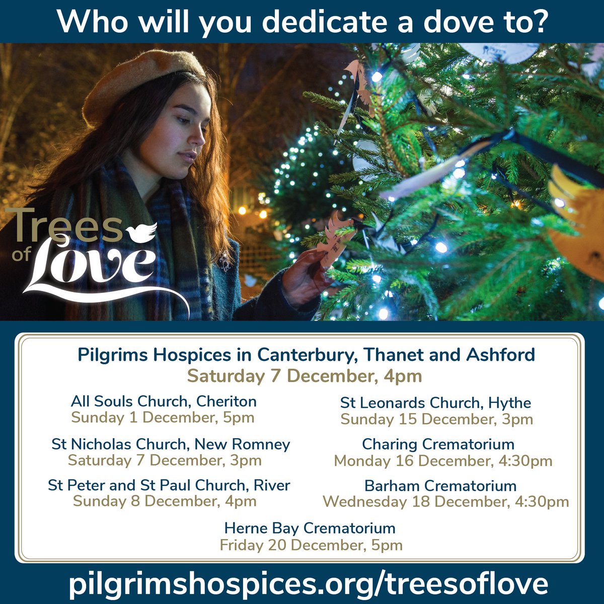 PilgrimsHospice's tweet image. The festive season can be a special time, but it can also be hard when you're missing someone you love. At #PilgrimsHospices, we open our hospices and hearts to you and invite you to #TreesOfLove, the largest remembrance in east Kent. Find out more: pilgrimshospices.org/treesoflove 🕊️ 💙