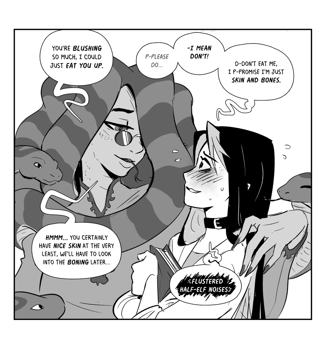 spicymancer's tweet photo. Monster Researcher Eclair (and Andie) discuss Snake Monster Organs (not those ones) https://t.co/ze5oMDEADL