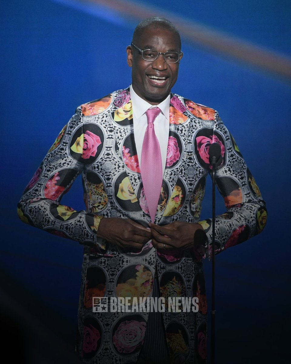 BET's tweet photo. Today, we say goodbye to a true legend, NBA Hall of Famer Dikembe Mutombo, who passed away at 58 after battling brain cancer. 🙏🏾 Known for his shot-blocking skills and unmatched defensive presence, he left an unforgettable mark on the game. Rest in power to one of the greatest to ever do it. 🏀🕊️