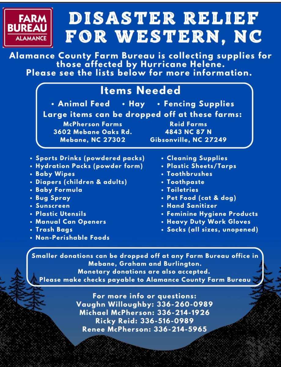 Alamance Co. Farm Bureau is collecting supplies for those being affected by Hurricane Helene in Western N.C.