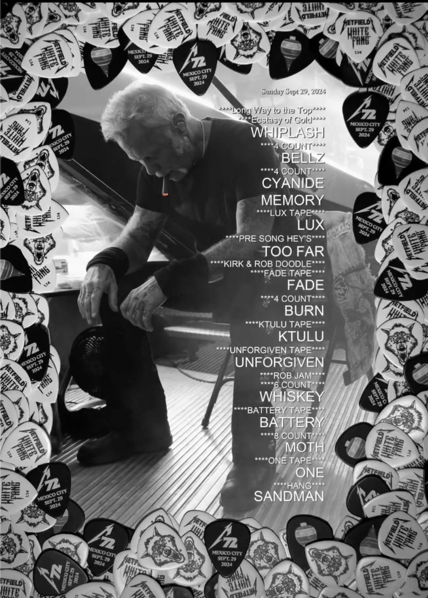 sopitasfm's tweet photo. Y con ustedes… El setlist de la última fecha de @metallica en México con Whiskey In The Jar, Fade To Black y Battery 🤯 👌🏻 Por acá nos pareció el mejor de las cuatro fechas, ¿ustedes qué opinan?

#Metallica https://t.co/H852agOvtt