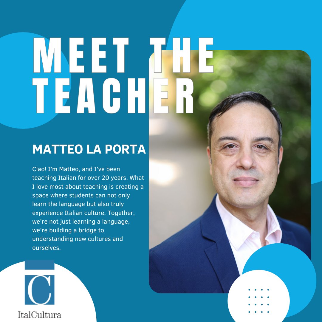 IIC_Chicago's tweet image. Meet our new teacher, Matteo La Porta!

You can join Matteo&apos;s classes online starting on October 7th. There is still time to register! Find your class at italculturachicago.com

#italianclass #italianlanguageschool
