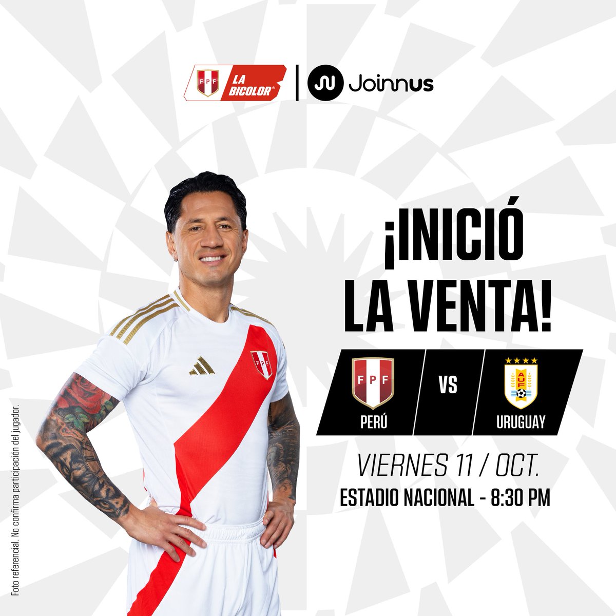 joinnus's tweet image. 🔥Ya arrancó la venta de entradas para Perú vs Uruguay 🇵🇪

Este 11 de octubre en el Estadio Nacional tenemos que hacer temblar las tribunas y alentar con todo el corazón. 💪❤️

Entradas aquí: goo.su/hxwLca7

#ArribaPerú #VamosPerú #FutbolPeruano #PerúVsUruguay #Joinnus