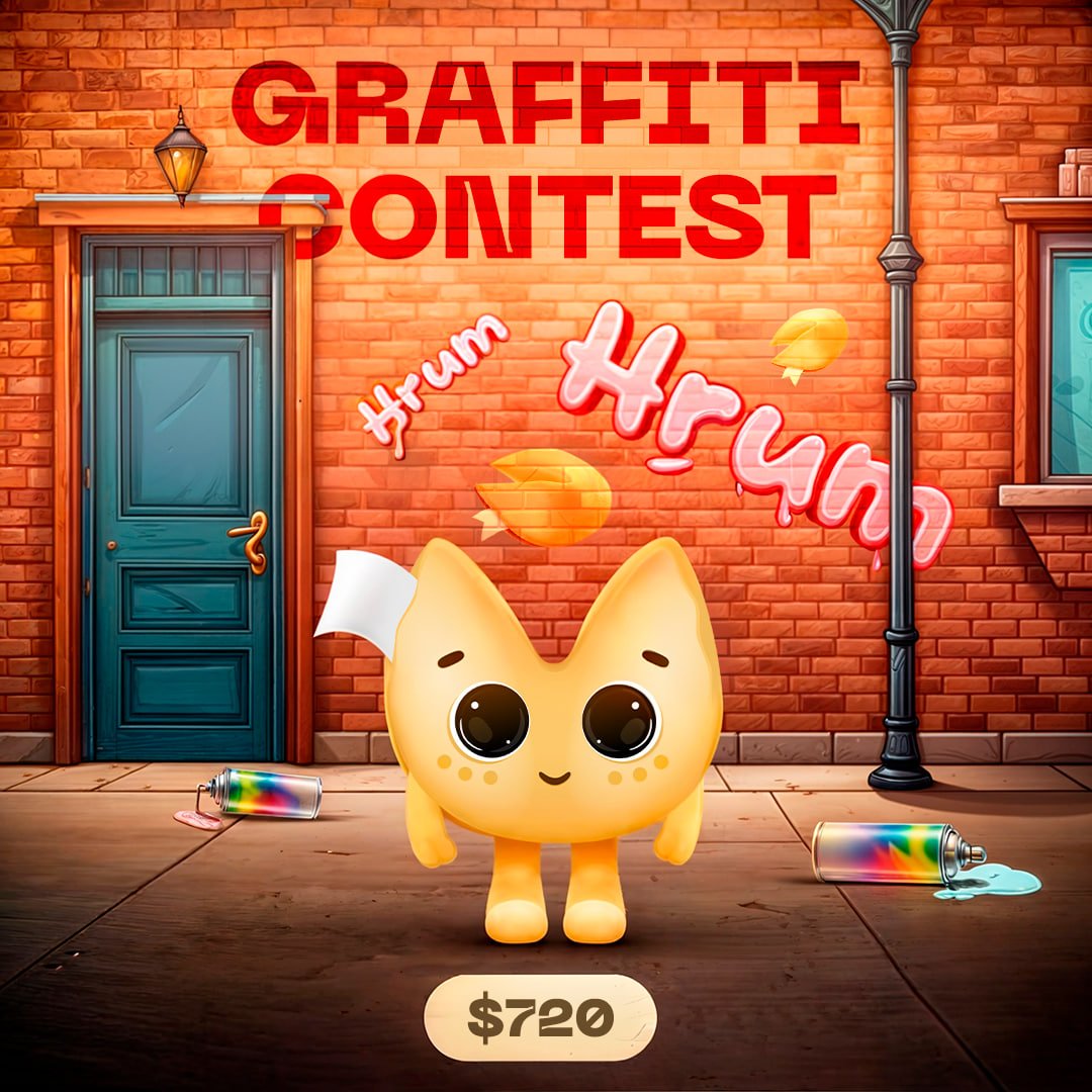 hrumfam's tweet photo. Graffiti Contest 🥠

Frens, it's time for a new exciting and creative contest!

What do you need to do?

— Create a graffiti that includes elements of Hrum. It could be a fortune cookie, the word "Hrum," or anything else you can imagine that relates to the project. 

— Record a video of the graffiti-making process. 

— Take a photo in front of your finished graffiti, making sure your face and a phone with the Hrum app open are clearly visible. 

— Fill out the Google form: https://t.co/VfFMSUKRhm

In 3 days, we will announce the winners, and the most creative entries will receive prizes!

1️⃣ place — $300
2️⃣ place — $200
3️⃣ place — $100
4️⃣ place — $70
5️⃣ place — $50

Good luck and stay inspired!

⛔️ Important: Make sure to create your graffiti only in authorized areas. Hrum strongly opposes any damage to property!