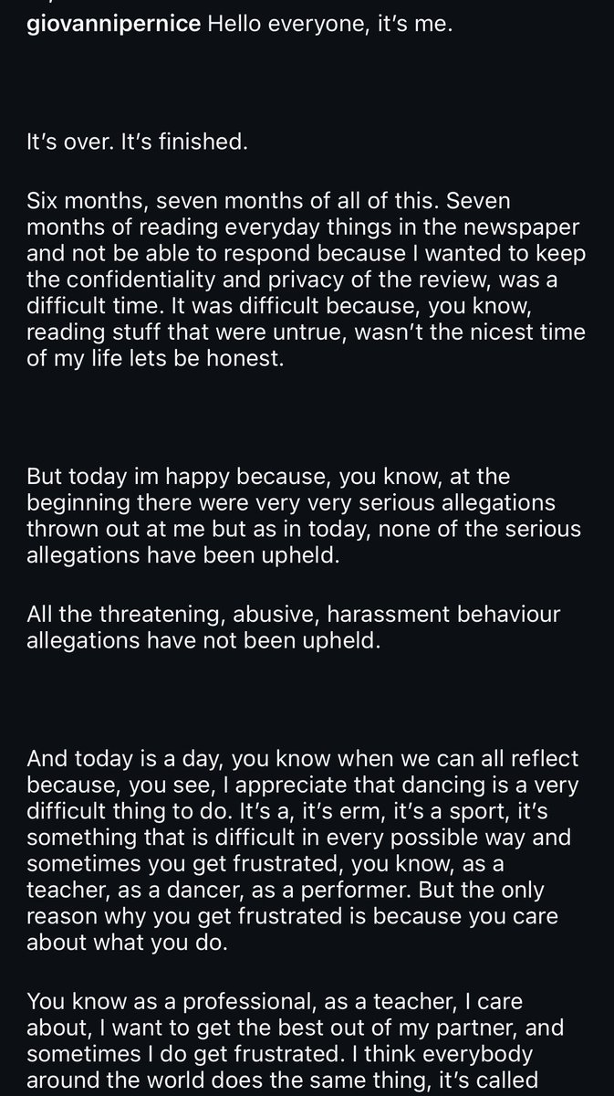 StrictlySparks's tweet photo. Giovanni’s full statement on being cleared on some of the investigation, but was upheld for some of the allegations. https://t.co/t71e3FvIwV