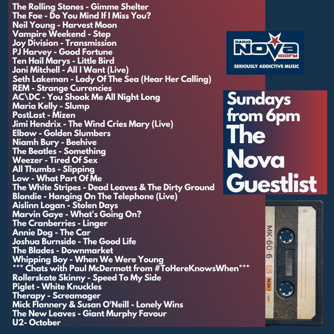 Kieran (@321kieran) on Twitter photo 🚨All the great songs on the #NovaGuestlist, including chats with <a href="/LearnAndSing/">Paul McDermott</a> about #ToHereKnowsWhen & first plays for <a href="/TheNewLeaves/">The New Leaves</a> #Piglet & <a href="/JoshuaBurnside/">Joshua Burnside</a>! ☘️
📻Listen back Now on nova.ie/radio-schedule… or 6pm Sundays on <a href="/RadioNova100/">Radio Nova 100</a>! #IrishMusicParty #IndieMusic 🚨All the great songs on the #NovaGuestlist, including chats with <a href="/LearnAndSing/">Paul McDermott</a> about #ToHereKnowsWhen & first plays for <a href="/TheNewLeaves/">The New Leaves</a> #Piglet & <a href="/JoshuaBurnside/">Joshua Burnside</a>! ☘️
📻Listen back Now on nova.ie/radio-schedule… or 6pm Sundays on <a href="/RadioNova100/">Radio Nova 100</a>! #IrishMusicParty #IndieMusic