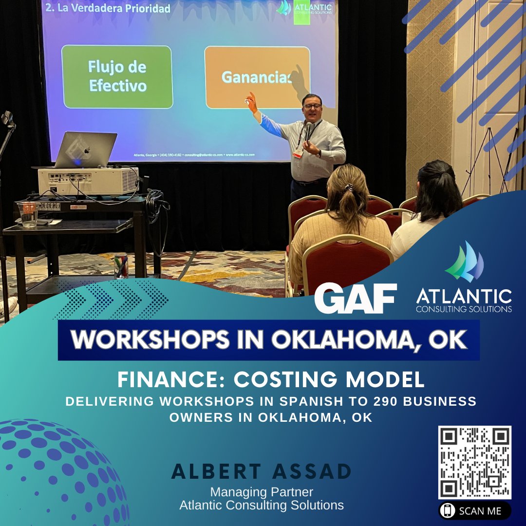 AtlanticCSfirm's tweet photo. ACS having impact across the country.  Albert recently delivered two workshops in Spanish to 290 business owners in Oklahoma, OK, focused on our proprietary costing model. https://t.co/hbtACpln9J