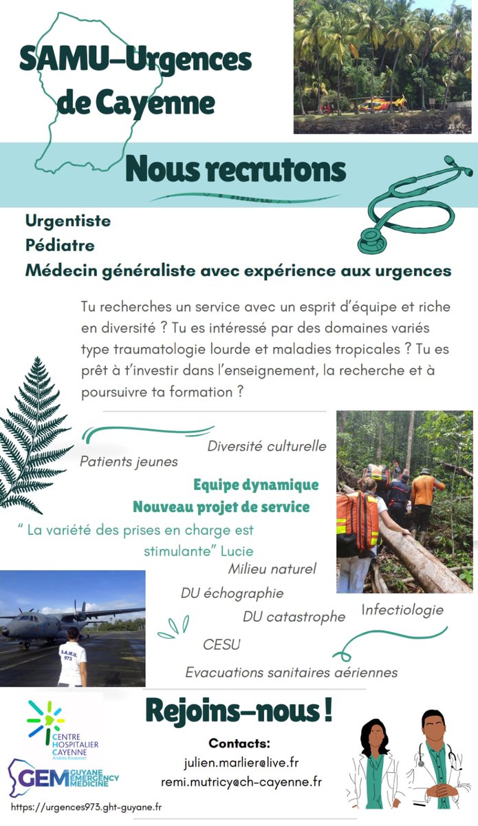 Urgences973's tweet image. Les Urgences-SAMU de Cayenne recrutent!
@SUdF_Officiel @SFMU_MS @CHCayenne973 @ars_guyane