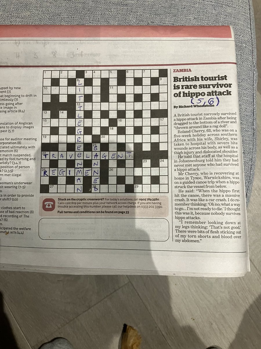1024_KB's tweet photo. @DaveGorman after your last tour I’ve given cryptic crosswords a go. Enjoying &amp; learning a lot. 👍

Over the last week in the i, I’ve noticed that headlines next to the puzzle look like clues! Are they doing it on purpose? Is it me? Could we retro-fit answers?

Numbers my own 🤣 https://t.co/m4VGzxRLMK
